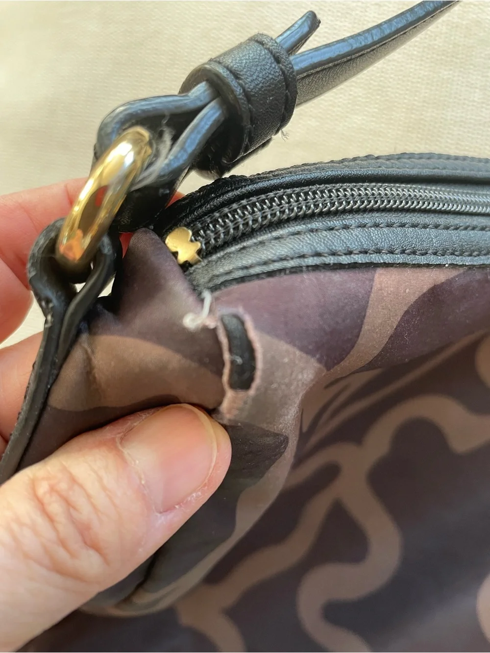 Tous Signature Brown Patterned Large Crossbody Bag with Black Strap